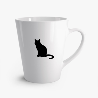 White latte mug with black cat