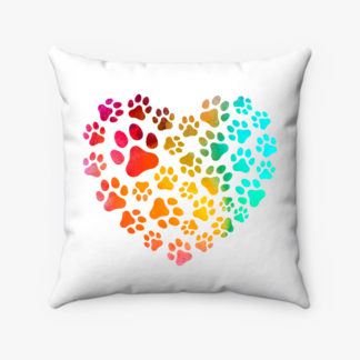 Rainbow Heart Paws Throw Pillow